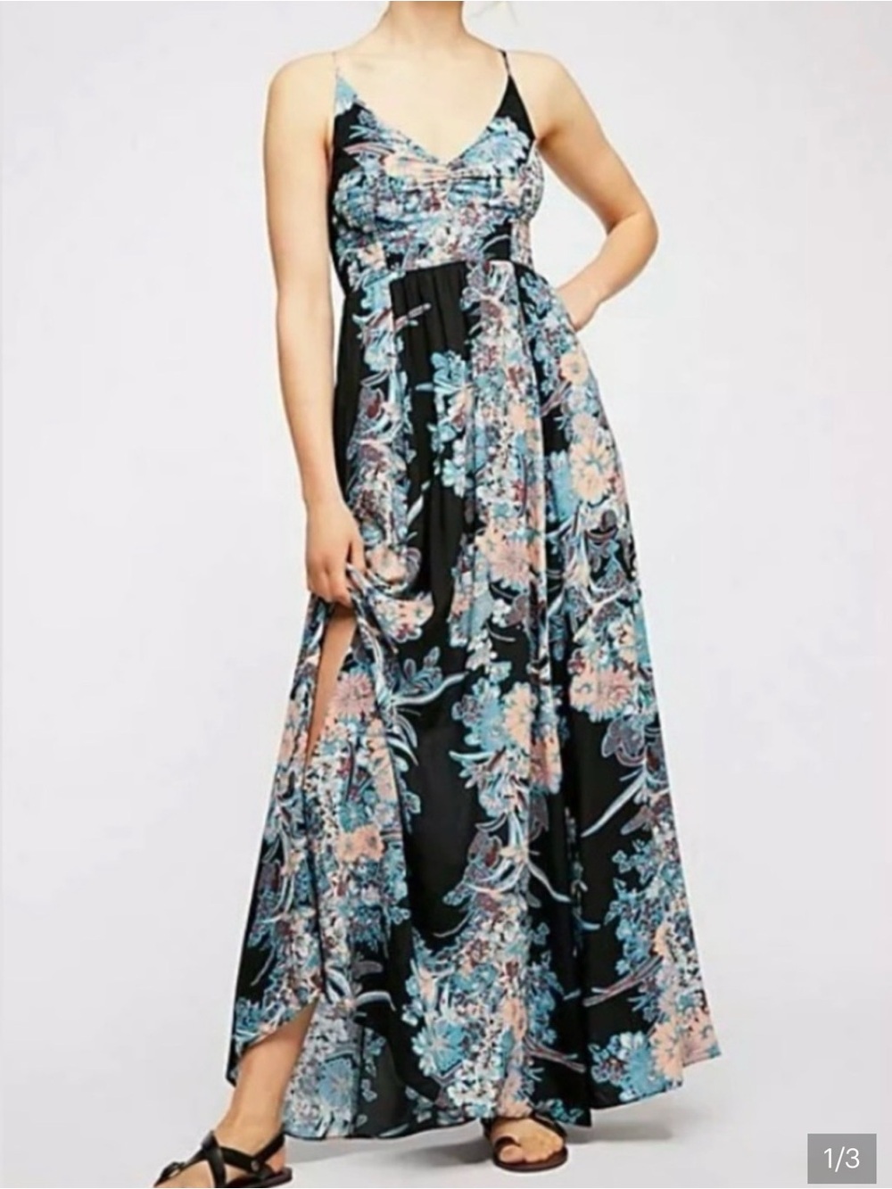 Free People Floral Maxi Dress - Blue, black & Tan
